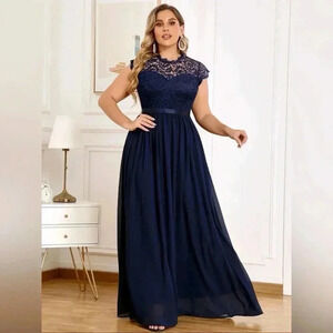 Navy Blue Lace Dress NWT Full Length Wedding Guest Dress Size 18 /20
